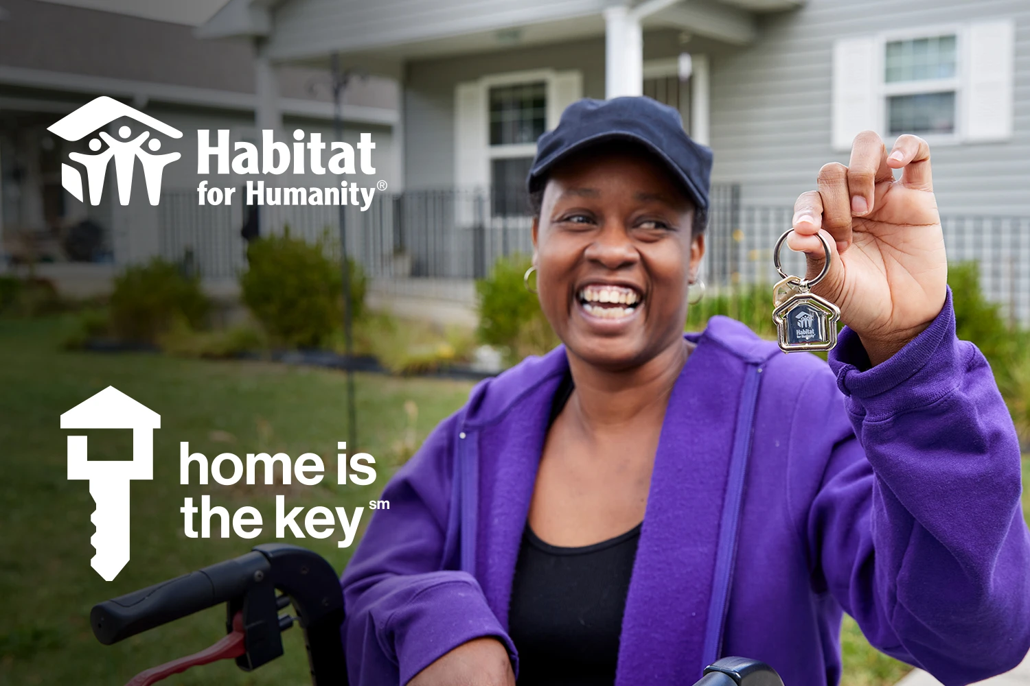 Habitat for Humanity, Home is the Key campaign with a women holding keys to her home.