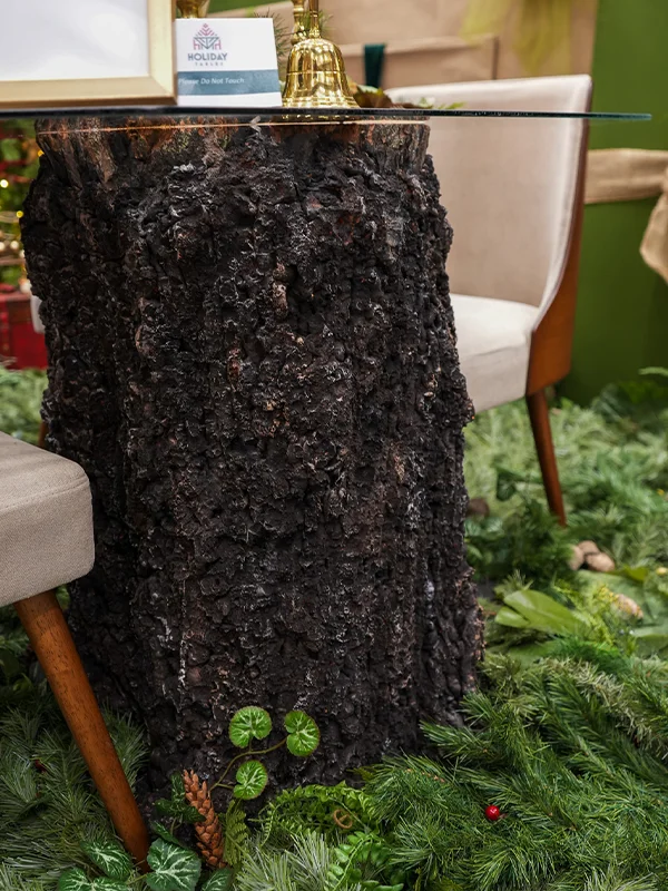 A tree stump used for the dining table.