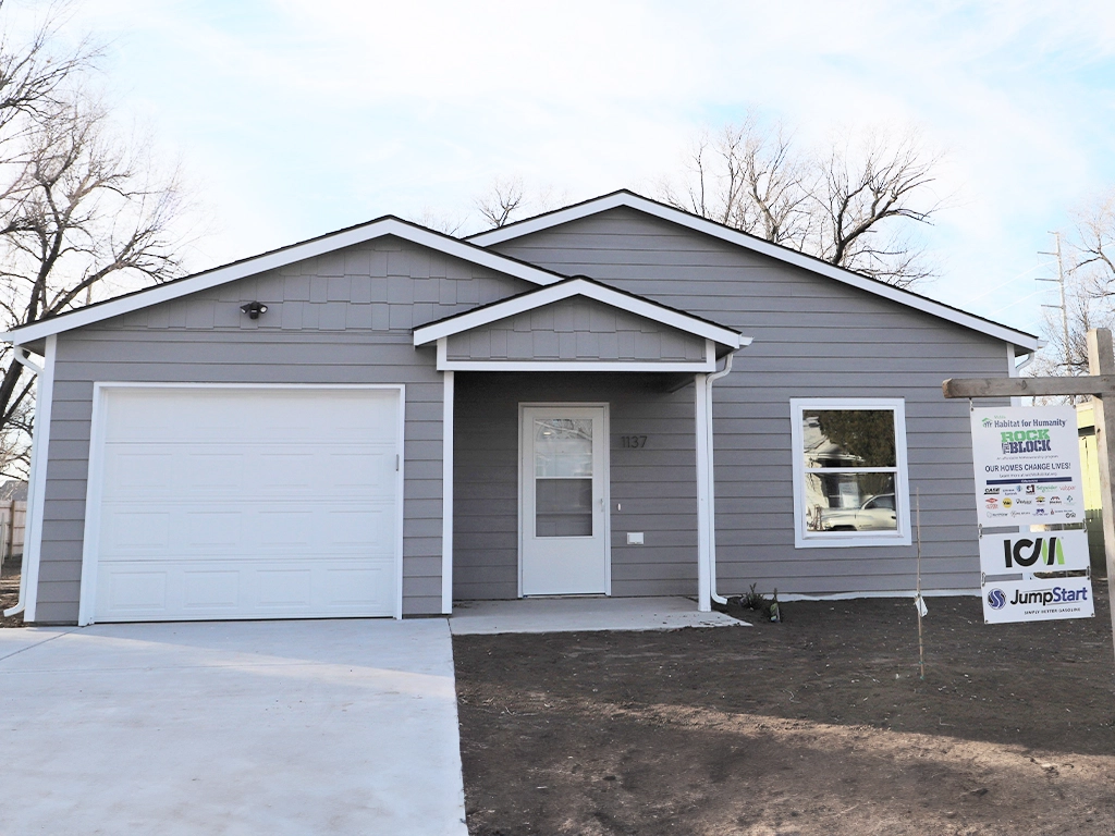 A front view of a home in the Rock the Block neighborhood after it was renovated.